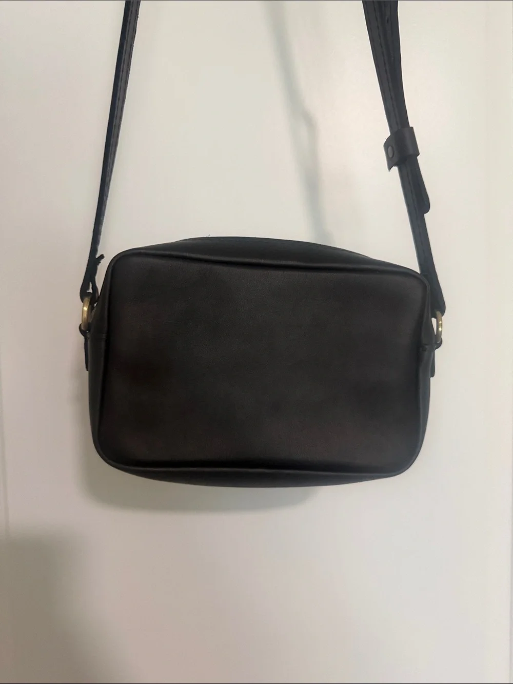 Portland Leather Black Crossbody Camera Bag with Gold Hardware